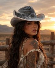 Cowgirl Hat with Feather 3D