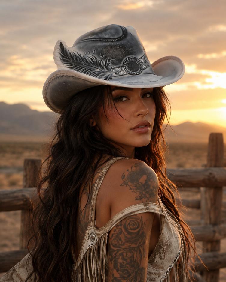Cowgirl Hat with Feather 3D